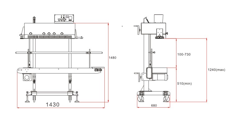 FRM-1120LD墨轮印字连续封口机 机器尺寸图